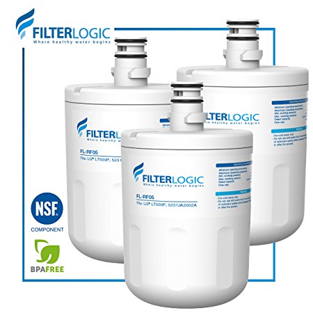 FilterLogic LT500P Refrigerator Water Filter Replacement for LG LT500P, 5231JA2002A, ADQ72910907, ADQ72910901, Kenmore 9890, 46-9890, 469890 (Pack of 3)