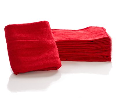 Auto-Mechanic Shop towels, Rags by Nabob Wipers 100% Cotton Commercial Grade Perfect for your Home,Garage & Auto (14x14 inches, 25 Pack, (Red)