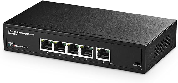 Binardat 5 Port 2.5G Switch, 5 x 2.5 Gigabit RJ-45 Ethernet Ports, Support Vlan, Metal Unmanaged Multi-Gigabit Desktop Network Switch