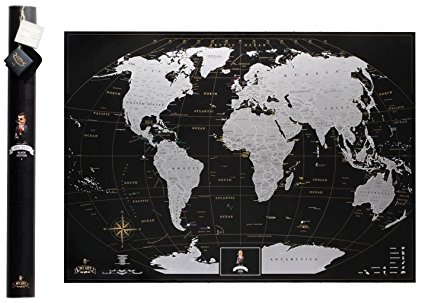 Deluxe Silver Scratch Off World Travel Map 35 x 25 Inches, Glossy Finish   Gift Tube Packaging, US States Outlined, Unique Tool Set with Scratcher, Pretty Easy to Scratch Off Places You Have Been