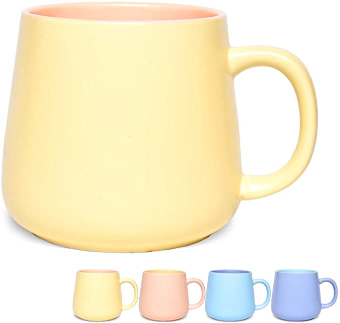 Bosmarlin Matte Ceramic Coffee Cute Mug, Tea Cup for Office and Home, 15 oz, Dishwasher and Microwave Safe, 1 Pack (Yellow)