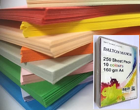 250 SHEET A4 *MEGAPACK* CARD STOCK 10 DIFFERENT COLOURS SUPPLIED IN A WESTON CLEAR PLASTIC CRAFT STORAGE BOX