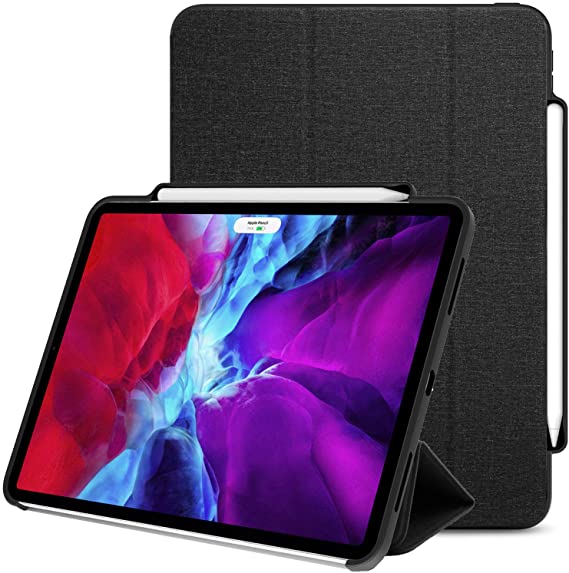 Luvvitt iPad Pro 12.9 Case 2020 with Pencil Holder (Wireless Charging Compatible) Front and Back Full Body Cover (for Apple iPad Pro 12.9 2020 Version only) - Heather Black