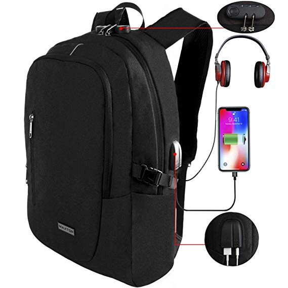 Laptop Backpack with USB Charging Port Anti-Theft[Water Resistant] College Bookbag School Business Travel Backpack Computer Backpack for Men Women Fits up to 16-inch Notebook (Black)