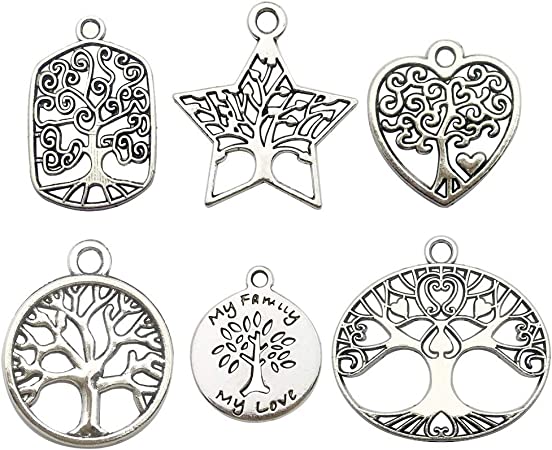 60pcs Craft Supplies Antique Silver Tree of Life Charms Pendants for Crafting, Jewelry Findings Making Accessory for DIY Necklace Bracelet (M147)