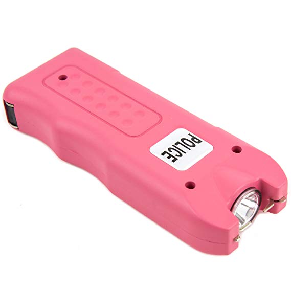 Police TW11 - Max Voltage Professional Super Powerful Heavy Duty Mini Stun Gun - Rechargeable with Ear-Piercing Siren Alarm Bright LED Flashlight and Holster, Pink