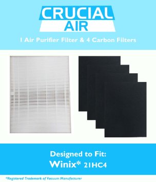 1 Winix-Compatible 115115 Replacement Filter and 4 Carbon Filters Size 21 Filters Fits Plasma Wave WAC5300 WAC5500 WAC6300 5000 5000b 5300 5500 6300 and 9000 Designed and Engineered by Crucial Air