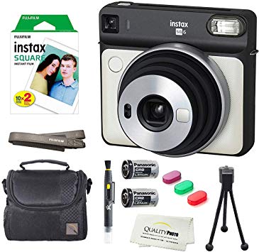 Fujifilm Instax Square SQ6 Instant Film Camera(Pearl White) 2 Pack of 10 Instax Square Films  Camera Bag, Tripod, 2in1 Spray & Brush Lens Pen, and Quality Photo Microfiber Cloth (Pearl White)