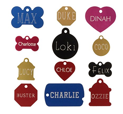 Custom Engraved Pet ID Tags For Your Dog Or Cat, Personalized Front And Back, Up To Four Lines Of Text Per Side, Many Shapes And Colors To Choose From, Small And Large Sizes Suitable For All Pets!