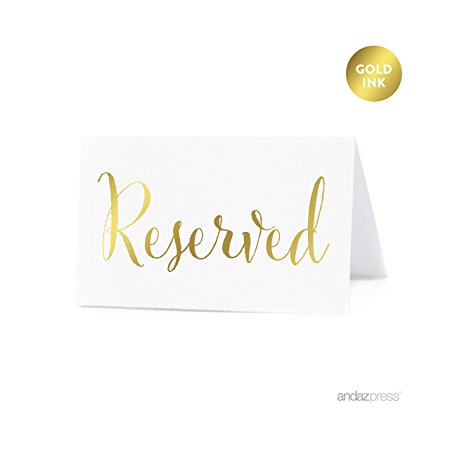 Andaz Press Table Tent Place Cards on Perforated Paper, Metallic Gold Ink, Reserved Collection, 20-Pack, Placecards Table Settings for Catering, Food, Dessert Table Tent Cards, Not Gold Foil
