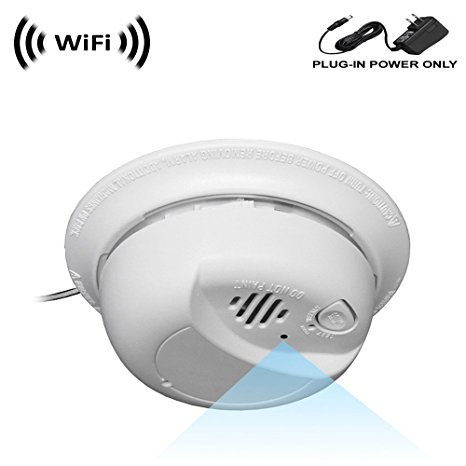 WF-404S: Spy Camera with WiFi Digital IP Signal, Recording & Remote Internet Access, Camera Hidden in a Residential Smoke Detector (Straight Down View)