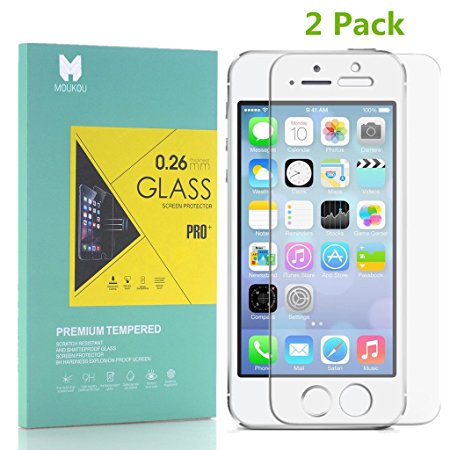 MOUKOU iPhone 5S/ SE/ 5/ 5C Screen Protector Tempered Glass Screen Protectors 2Pack for iPhone 5S/ SE/ 5/ 5C