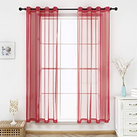 Bermino Sheer Curtains Voile Grommet Semi Sheer Curtains for Bedroom Living Room Set of 2 Curtain Panels 54 x 72 inch Red