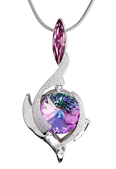 Birthstone Color Pendant Necklace with Two Swarovski Crystals. Made In USA