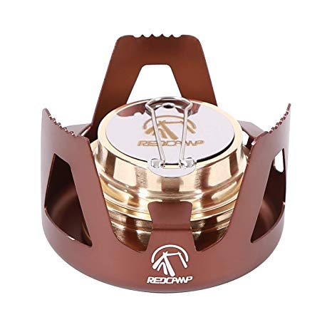 REDCAMP Mini Alcohol Stove for Backpacking, Lightweight Brass Spirit Burner with Aluminium Stand for Camping Hiking
