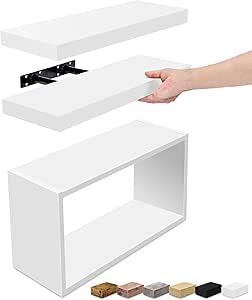 Sorbus Floating Shelves for Wall Set of 3 - Bathroom Shelves for Wall Storage, Over Toilet, Bedroom, Farmhouse, Wall Decor - 2 Floating Shelves with Invisible Brackets & 1 Rectangular Box