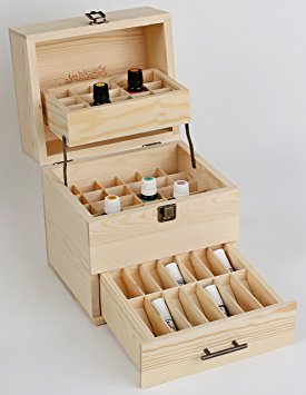Generic Wooden Essential Oil Box Expanding Organizer - Stores Up To 45 Bottles & 14 Roll-Ons