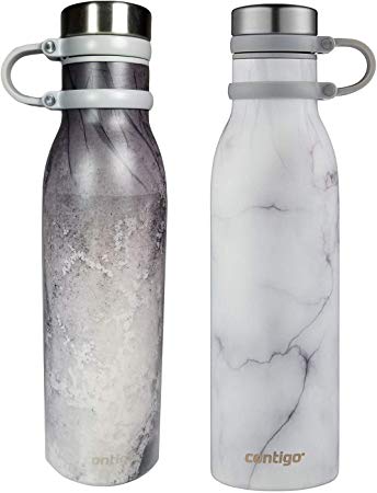 Contigo Couture Vacuum-Insulated Leak-Proof Thermalock Stainless Steel Water Bottles, 2 - Pack (20 oz each), White Marble and Erosion