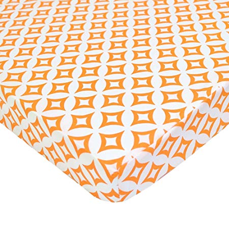 TL Care 100% Natural Cotton Percale Fitted Mini Crib Sheet, Orange Tweedle Tee Tile, Soft Breathable, for Boys and Girls