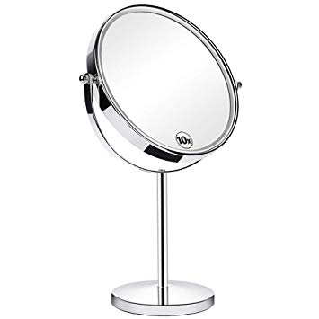 Orange Tech 8-Inch Large Double Sided 1X/10X Makeup Mirror, 360 Degree Swivel Magnifying Vanity Mirror, Travel Mirror with Stand and Removable Base, 15 inch Height