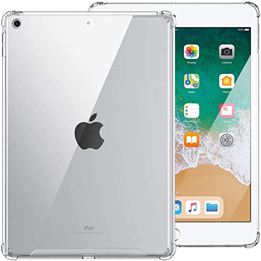 MoKo Case Fit 2018/2017 iPad 9.7 6th/5th Generation [Shockproof Protector] Reinforced Corners TPU Bumper   Anti-Scratch Transparent Hard Panel Cover Fit iPad 9.7 Inch 2018/2017 - Clear