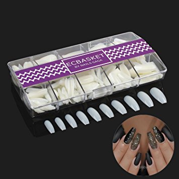 ECBASKET 500 PCS Coffin Nails Long Ballerina Fake Nail Tips 10 Sizes Perfect Length Full Coverage Acrylic False Nails with Box(Natural)