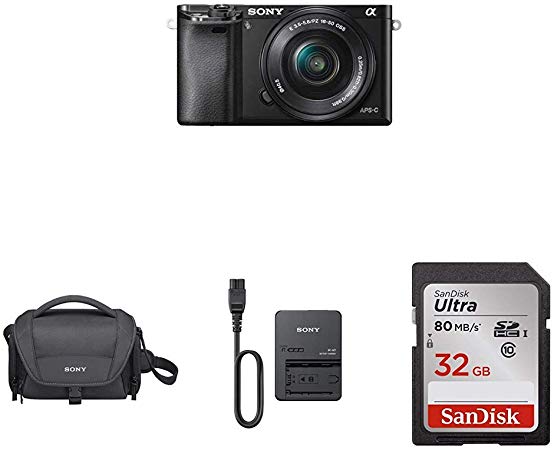 Sony Alpha a6000 Mirrorless Digital Camera w/16-50mm Power Zoom Lens, LCSU21 Soft Carrying Case, BCQZ1 Z-Series Battery Charger and SanDisk Ultra 32GB Memory Card