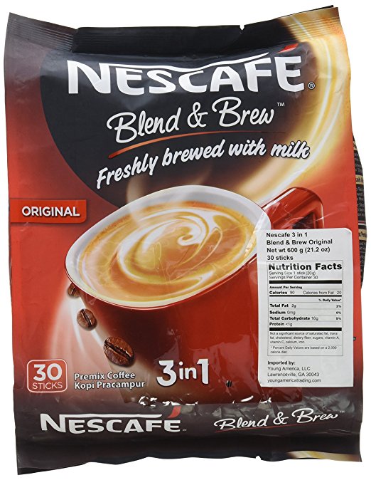 4-PACK Nescafé 3-in-1 ORIGINAL Blend and Brew (with FREE COFFEE DECAL STICKER) Premix Instant Coffee ★ Taste Creamier & More Aromatic ★ Don't Need Creamer & Sugar ★ 20g/Stick - 120 Sticks TOTAL