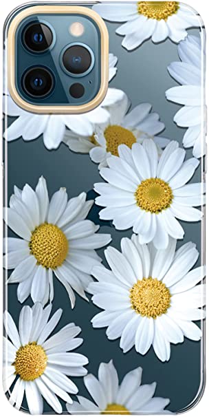 BAISRKE iPhone 12 Pro Max Case,with Flowers,for Girly Women,Shockproof Clear Floral Pattern Hard Back Cover for Phone 6.7 inch 2020 - White Daisies Blossoms