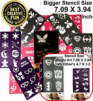 Face Paint Stencils By Eagle Art | X-Large 2x2.4, Large 2x1.8, Medium 2x1.4 (Inches) Size Stencil Design | Flex To Follow Contours Body & Face For Perfect Application | Reusable Adhesive Stencils