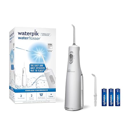 Waterpik Cordless Water Flosser, Battery Operated & Portable for Travel & Home, ADA Accepted Cordless Express, White WF-02C