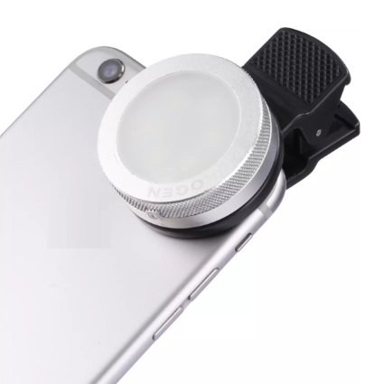 Cyxus [Adjustable 3 Stages Brightness] Selfie Fill LED Light (Clip to Phone) Night Portable Mini Spot Flash Round Spotlight for Any Cell Tablet (Apple iPhone 6s/6 Plus) (Silver)