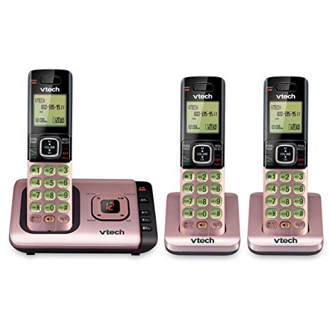 Vtech 3 Handset Cordless Phone Answering System with Caller-ID and Call-Waiting Rose Gold