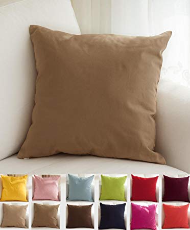 TangDepot Cotton Solid Throw Pillow Covers, 22" x 22" , Light Coffee