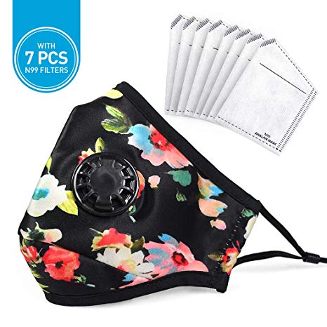 ANALAN Anti Dust Pollution Mask N99 Washable Mask Filter Air Masks for Smoke Protection Allergies Pollen Flu and Saw (Bohe Flowers)