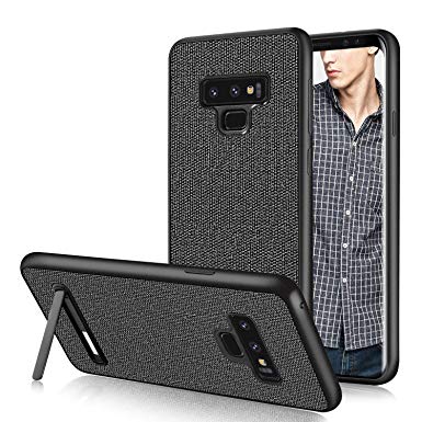 Samsung Note 9 Case,Galaxy Note 9 Case,DUEDUE Shockproof Slim Hybrid Hard PC Cover Kickstand with Linen Cloth Fabric Canvas Stripe Leather Protective Case for Samsung Galaxy Note 9 for Men,Grey/Black