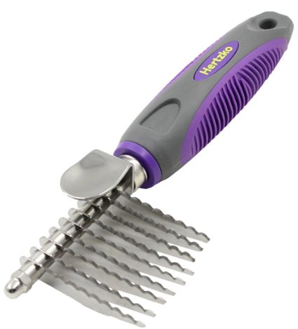 Dematting Comb By Hertzko - Long Blades with Safety Edges - Great for Cutting and Removing Dead, Matted or Knotted Hair