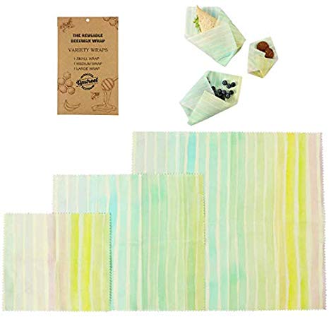 Beeswax Wraps - Reusable Food Wrap - Paper Wrapping for Sandwich, Veggies, Fruits, Cheese & Bread - Pack of 3-1 x Small, 1 x Medium & 1 x Large