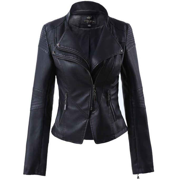 LLF Women's Faux Leather Stand-up Collar Moto Biker Short Jacket,Cropped Jacket
