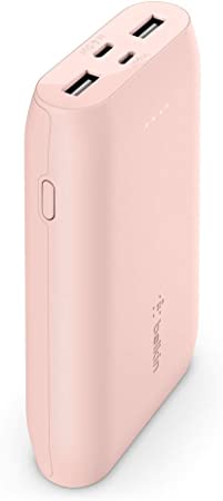 Belkin Portable Power Bank Charger with USB-C and Dual USB Ports for iPhone, Airpods, iPad and More, 10K mAh, Pink  (F8J267btWHT)