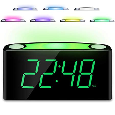 Home Digital Alarm Clock - Loud Alarm Clock for Kids Bedroom, 12/24 H, 7 Color Night Light, 7" Large Number LED Display, Full Range Dimmer, 2 USB Chargers,Big Snooze, Plug in & Battery Backup Setting