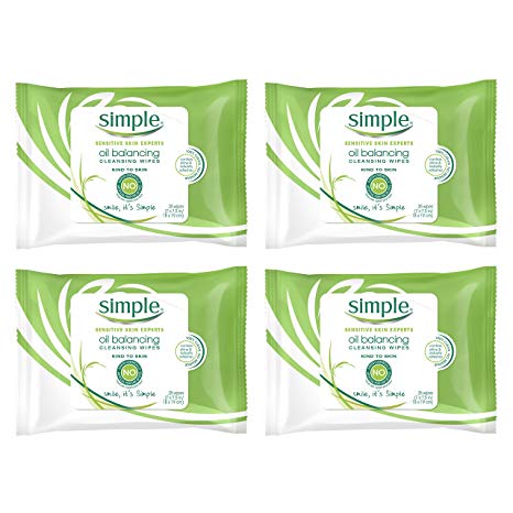 Simple Kind to Skin Oil Balancing, Facial Wipes, 25 wipes, Pack of 4