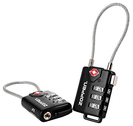 Zoppen TSA Travel Luggage Locks 2 Packs, 3 Digit Combination Cable Locking Gear
