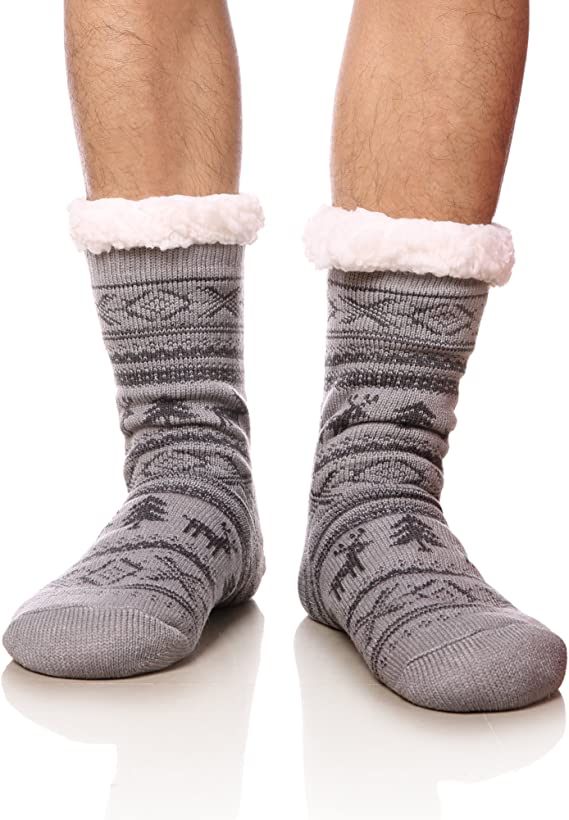 MIUBEAR Mens Thick Heavy Warm Fleece Fuzzy Winter Christmas Deer Slipper Socks