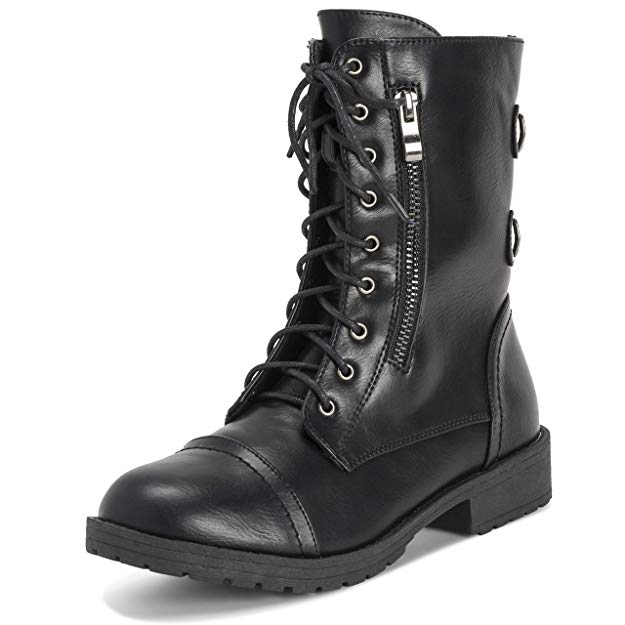 Viva Womens Outside Pocket Zip Combat Military Fashion Winter Mid Calf Boots