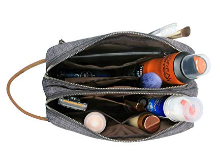 Men's Travel Toiletry Bag Dopp Kit - Dual Compartments with Handle (Gray)