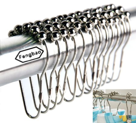 Set of 12 Rings - Shower Curtain Hooks Made with Stainless Steel Rustproof Friction Free Gliding - Fengbao
