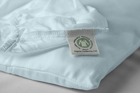 Organic Cotton Crib Sheet by Whisper Organic- GOTS Certified, 300 Thread Count, Sateen , Luxury Super Soft Highest Quality Best Price (52x28x9, ocean blue)
