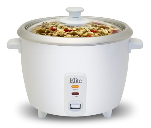 Elite Cuisine ERC-003 Maxi-Matic 6 Cup Rice Cooker with Glass Lid, White