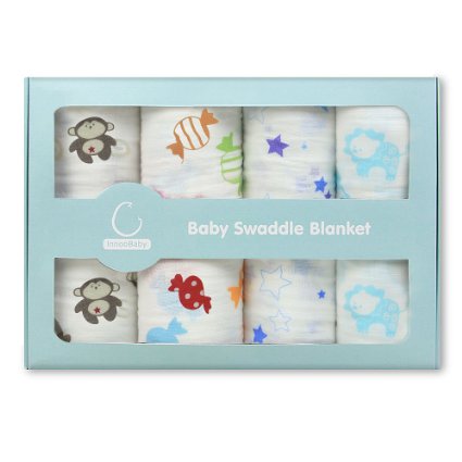 Baby Receiving Blankets 4 Pack | 48 × 48 inch Large Baby Swaddle Blankets | Soft and Cozy 100% Muslin Cotton | Unisex and Colorful Prints
